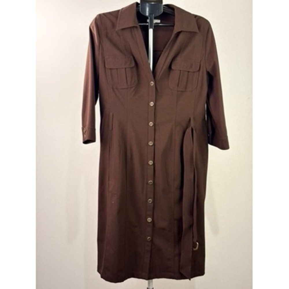 Harve Benard Brown Button Front Belted Utility Shirt Dress Size 14